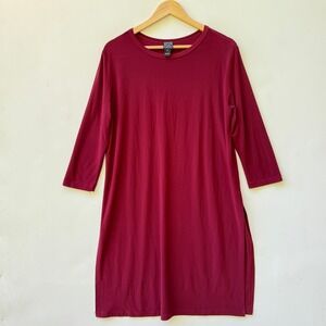 Clara Sun Woo Womens Medium‎ Burgundy 3/4 Sleeve Side Slit Slinky Sheath Dress